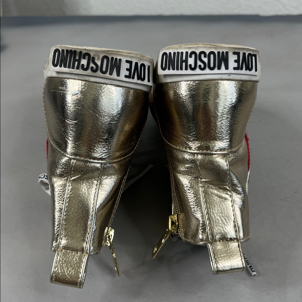LOVE MOSCHINO Gold Heart Metallic Lace Up High Top Zip SOLD OUT Sneakers Shoes - Picture 8 of 10